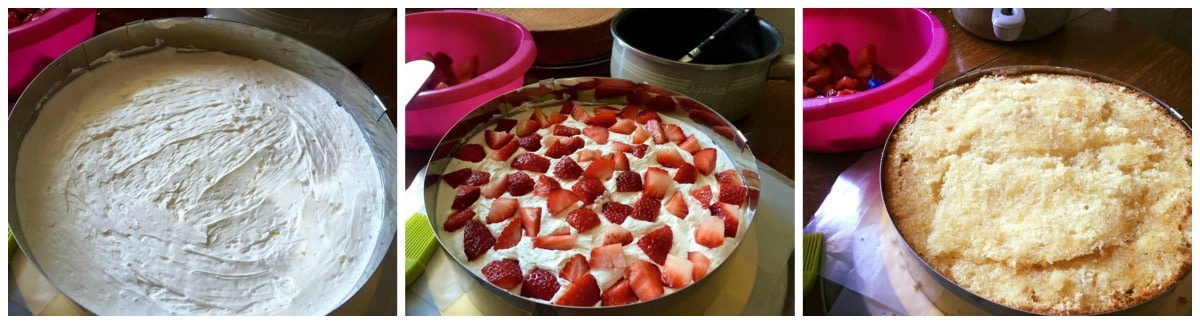 montage layer cake aux fraises et chantilly