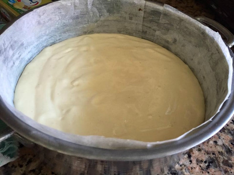 batter in pan for easy sponge cake