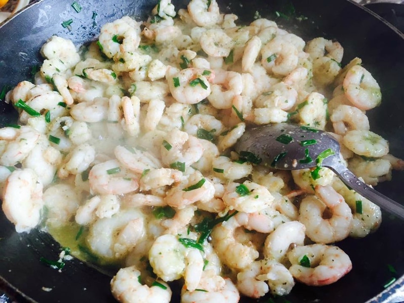 crevette marinée pour artichaut au pesto et petit pois