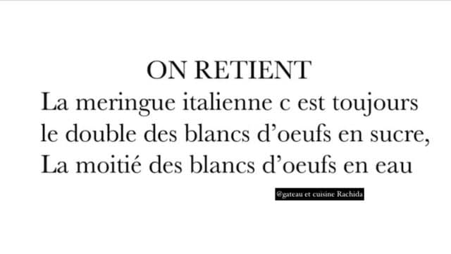 meringue italienne tableau des ingrédients