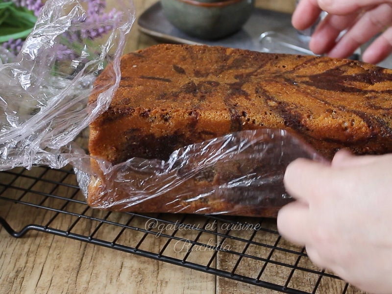 Marbled cake soaked with syrup.
