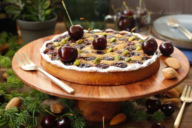cherry tart with almond and pistachio cream 