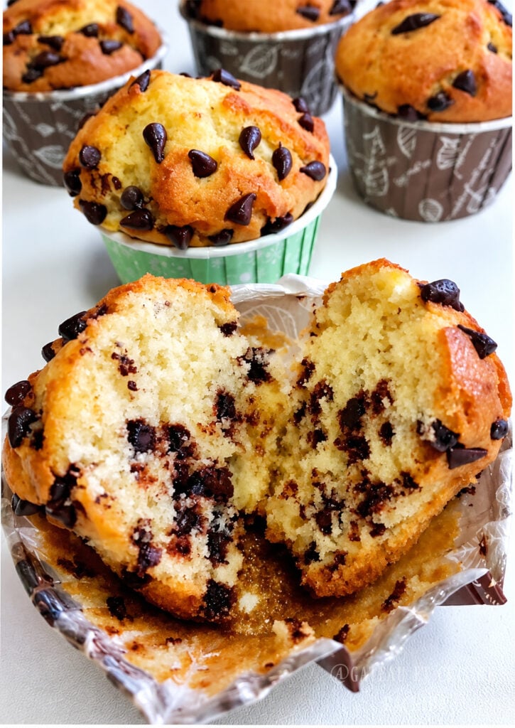 Muffins aux pépites de chocolat moelleux et bombés comme au usa