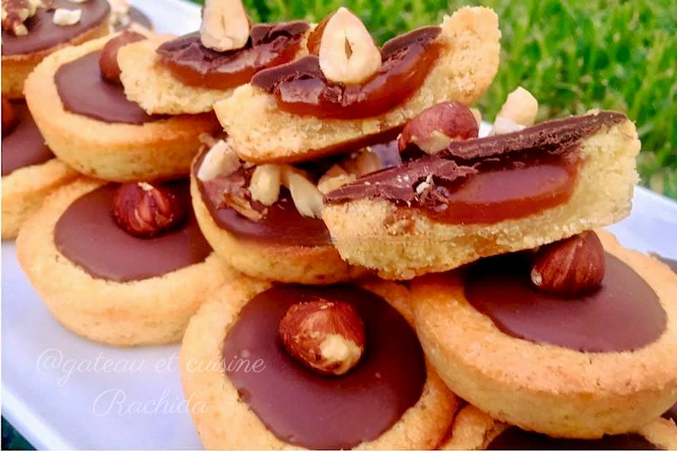 recette des krumchy-mini tartelette sablé breton chocolat et caramel