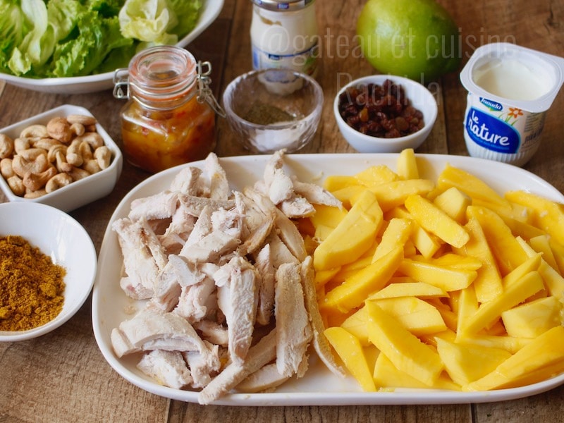 Ingrédient pour salade exotique poulet et mangue