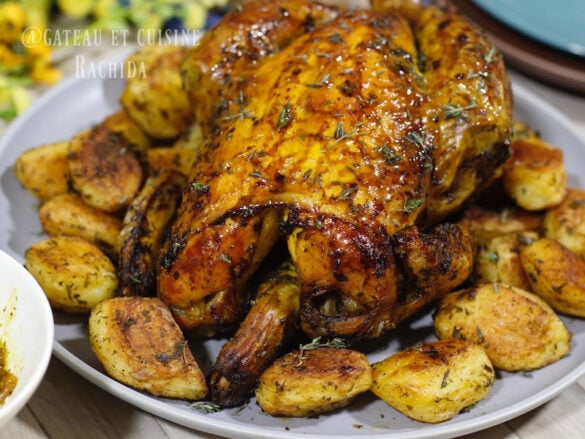 Chapon fermier rôti au four et pommes de terre grenaille | Gâteau et