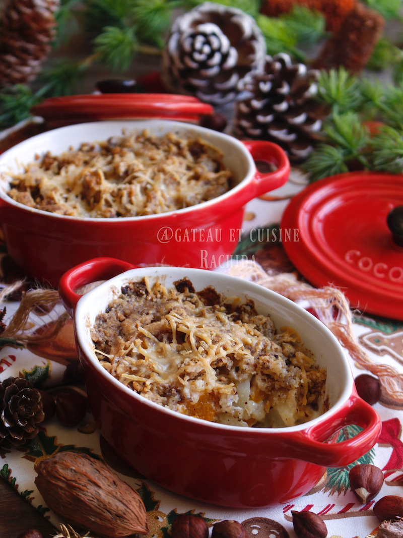 mini cocotte butternut ,topinambour ,chèvre et crumble noisettes