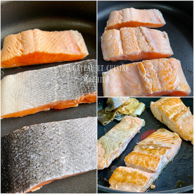 one-sided cooking salmon steaks