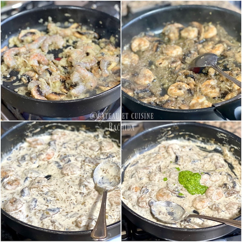 Sauce crémeuse champignon et crevette pour tagliatelle