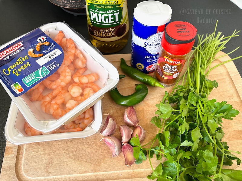 Ingrédients crevettes à l'ail