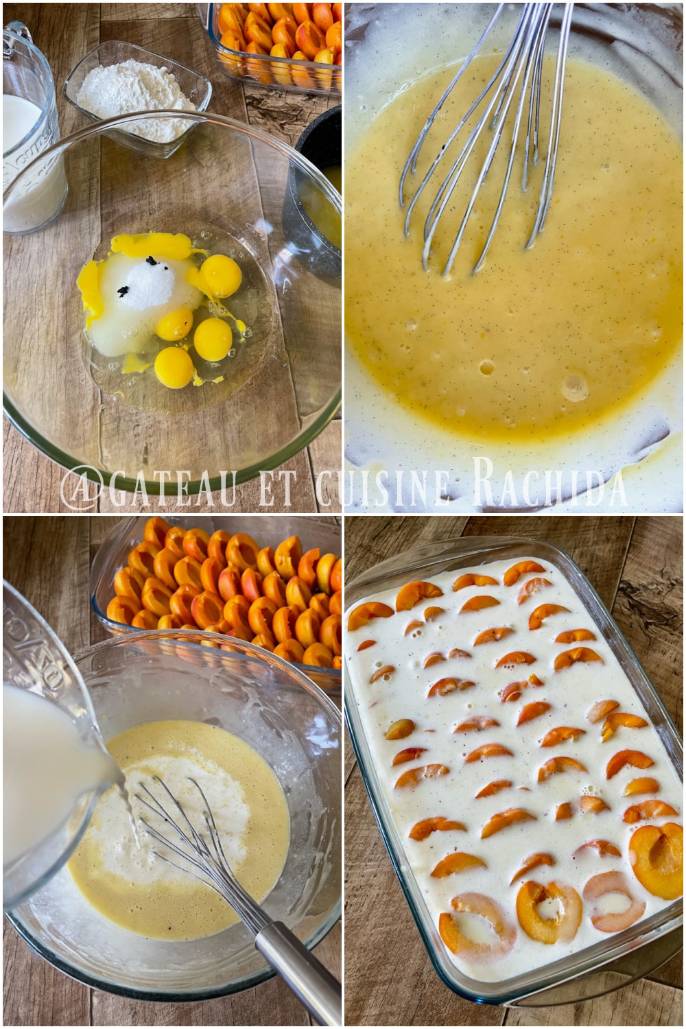 Étape pas à pas en images pour préparer un clafoutis aux abricots