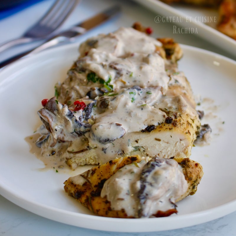 juicy chicken breast in forestry sauce 