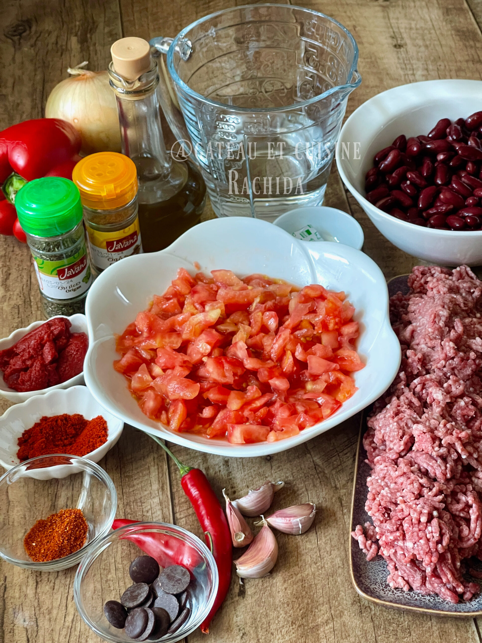 Ingrédients chili con carne mexicain 