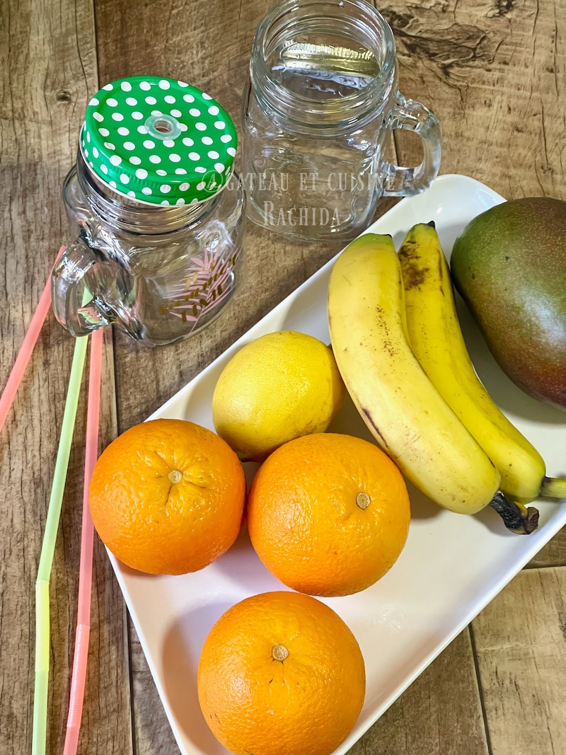 Ingrédients smoothie mangue et banane