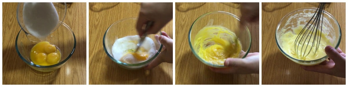 Whisk the egg yolks for the pastry cream of the diplomat cream.