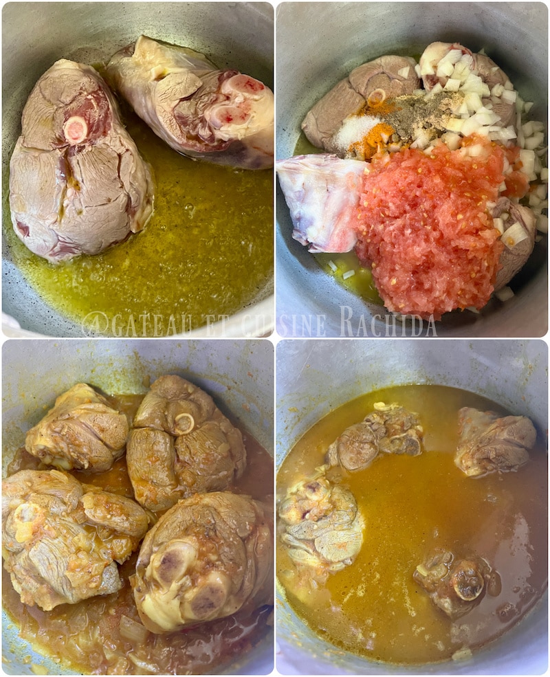 étapes de préparation du tajine d'agneau artichauts et petits pois