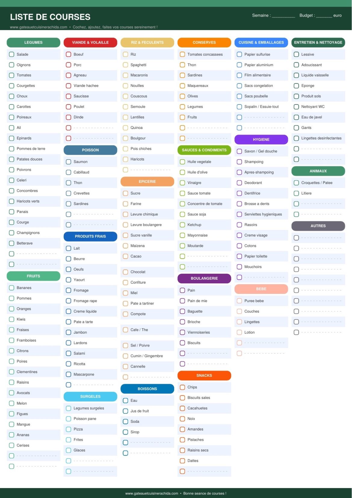 liste de courses à imprimer