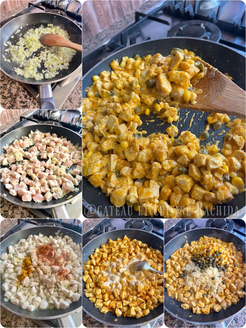 étape de préparation de la farce au poulet pour batbout