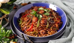 recette nouilles chinoises aux crevettes et légumes