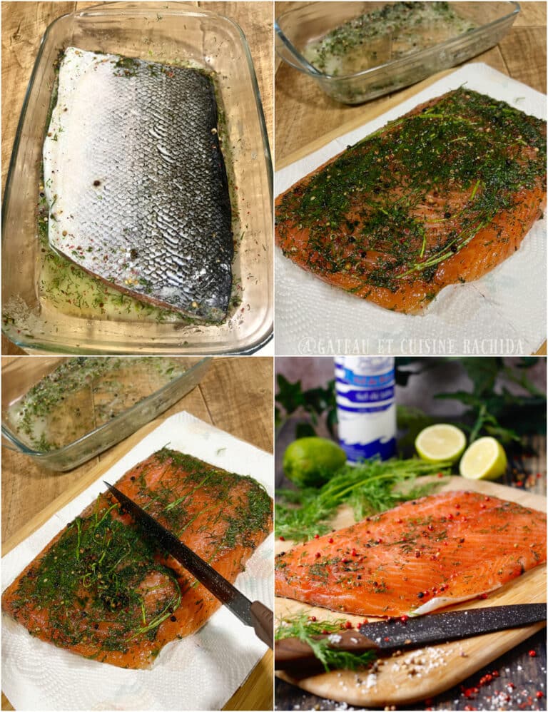 Saumon gravlax maison, sauce à Gâteau et cuisine Rachida