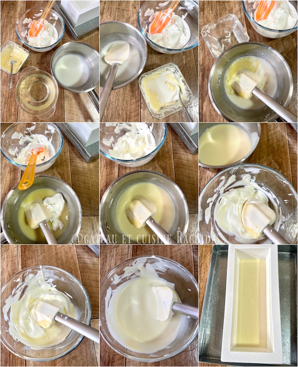 Steps to prepare white chocolate mousse for the 3 chocolate Yule log.