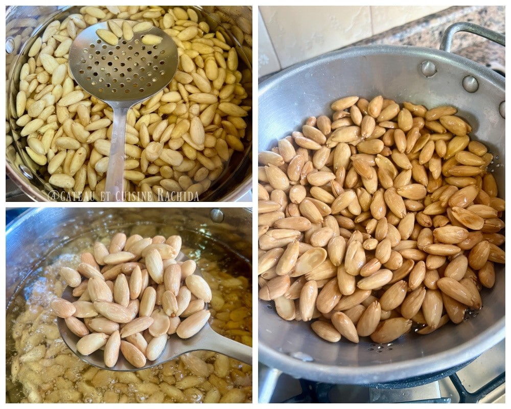 Amandes dorées dans l'huile pour sellou