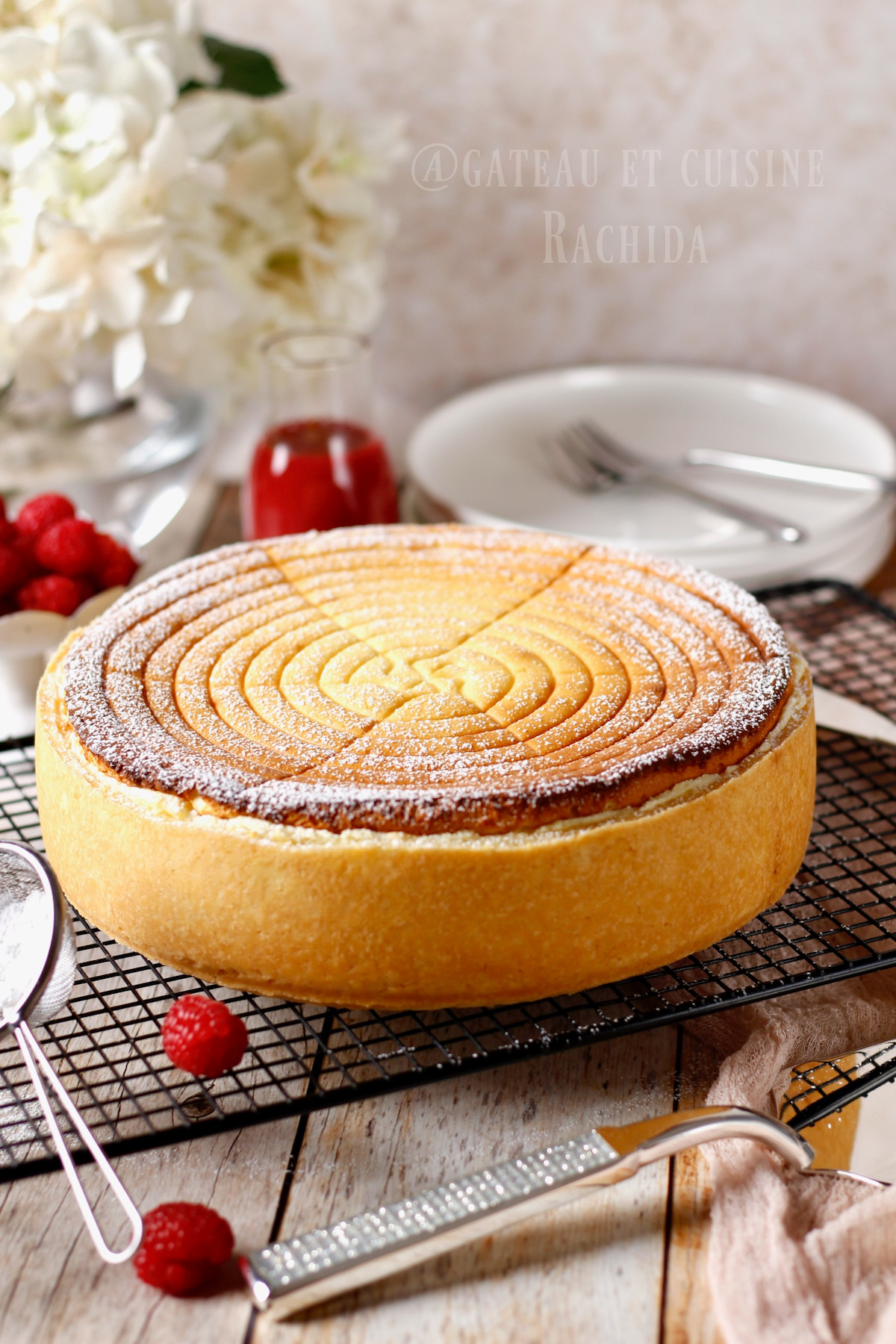 Light and airy German cheesecake (Käsekuchen) with golden top