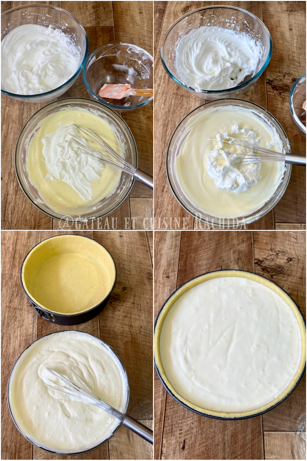 Pouring German cheesecake (Käsekuchen) filling into springform pan