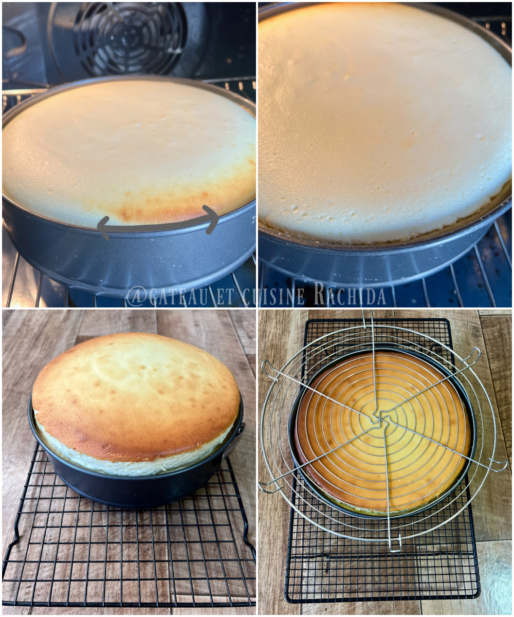 German cheesecake (Käsekuchen) after baking, lightly golden and set