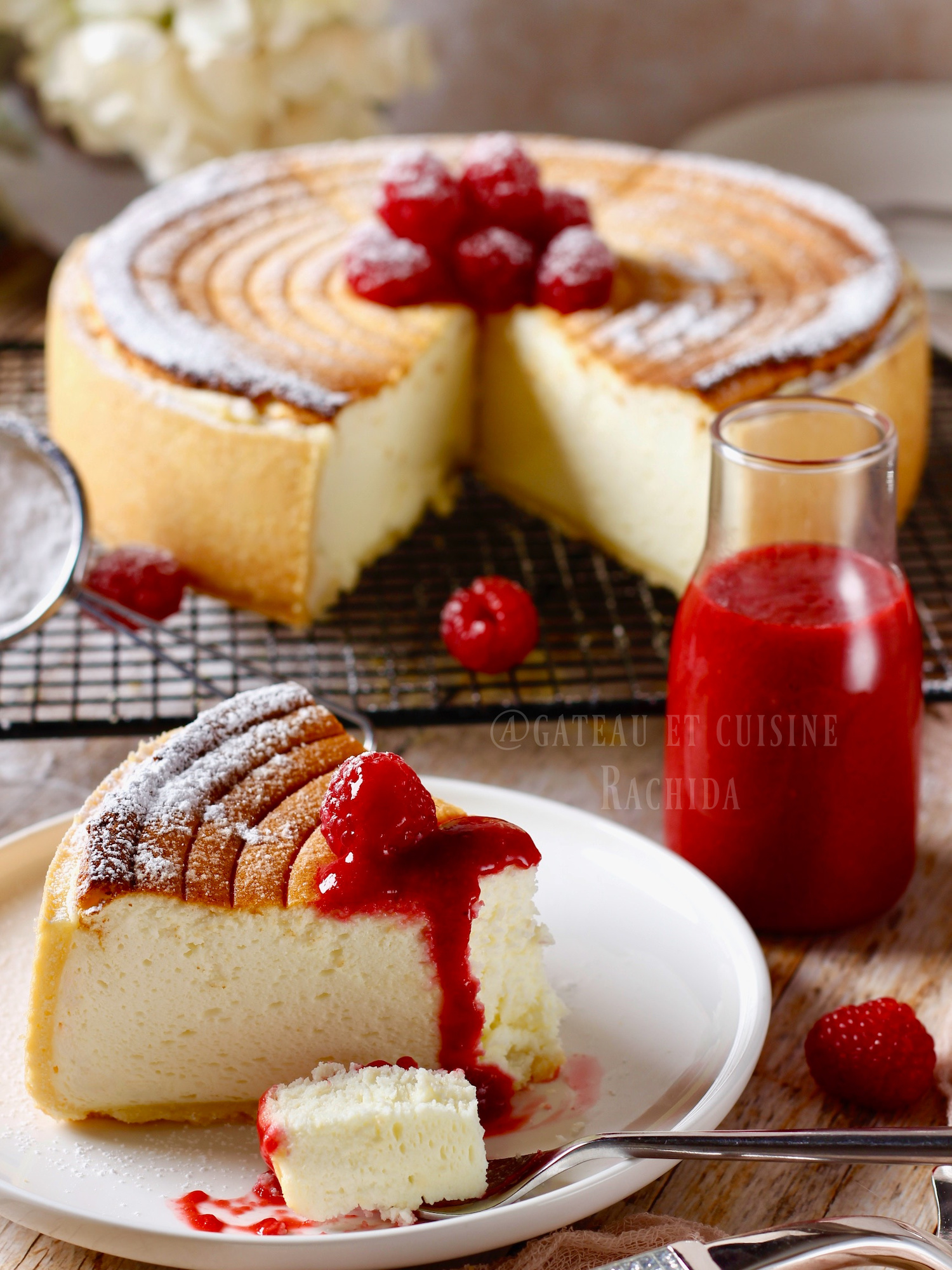 German cheesecake (Käsekuchen) cooling after baking on rack
