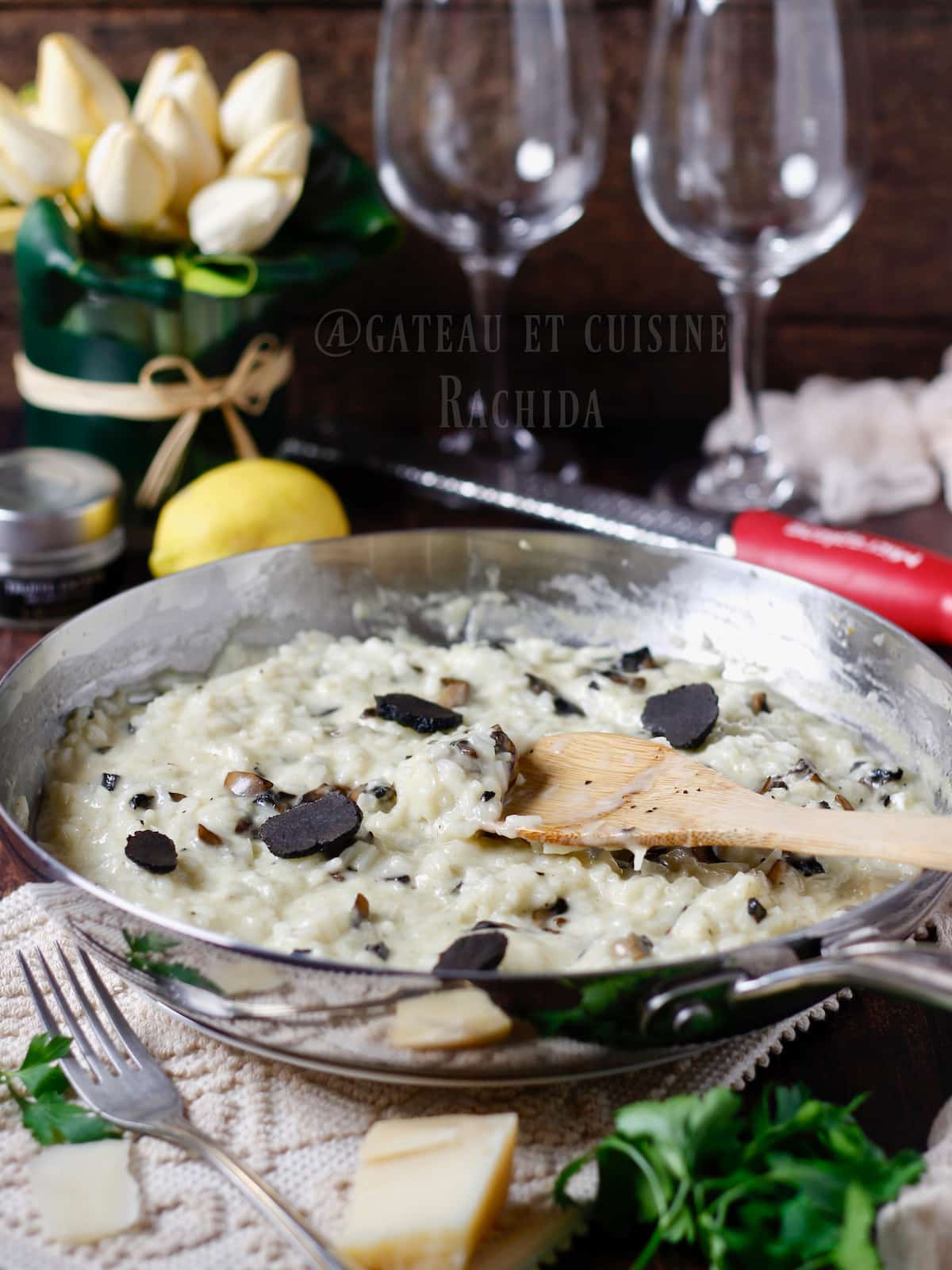 recette risotto festif à la truffe et aux champignons de paris