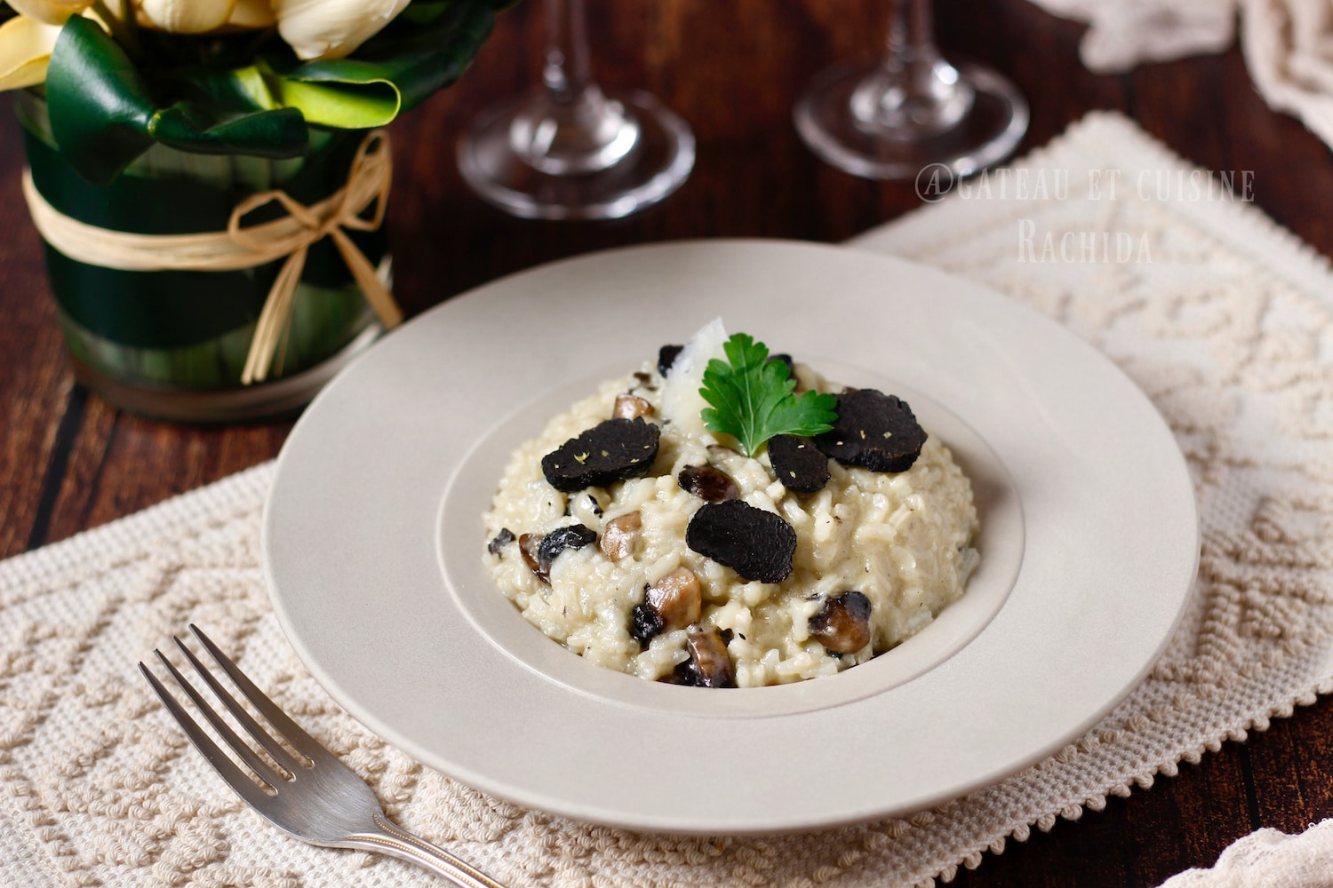 risotto maison à la truffe , parmesan et champignon