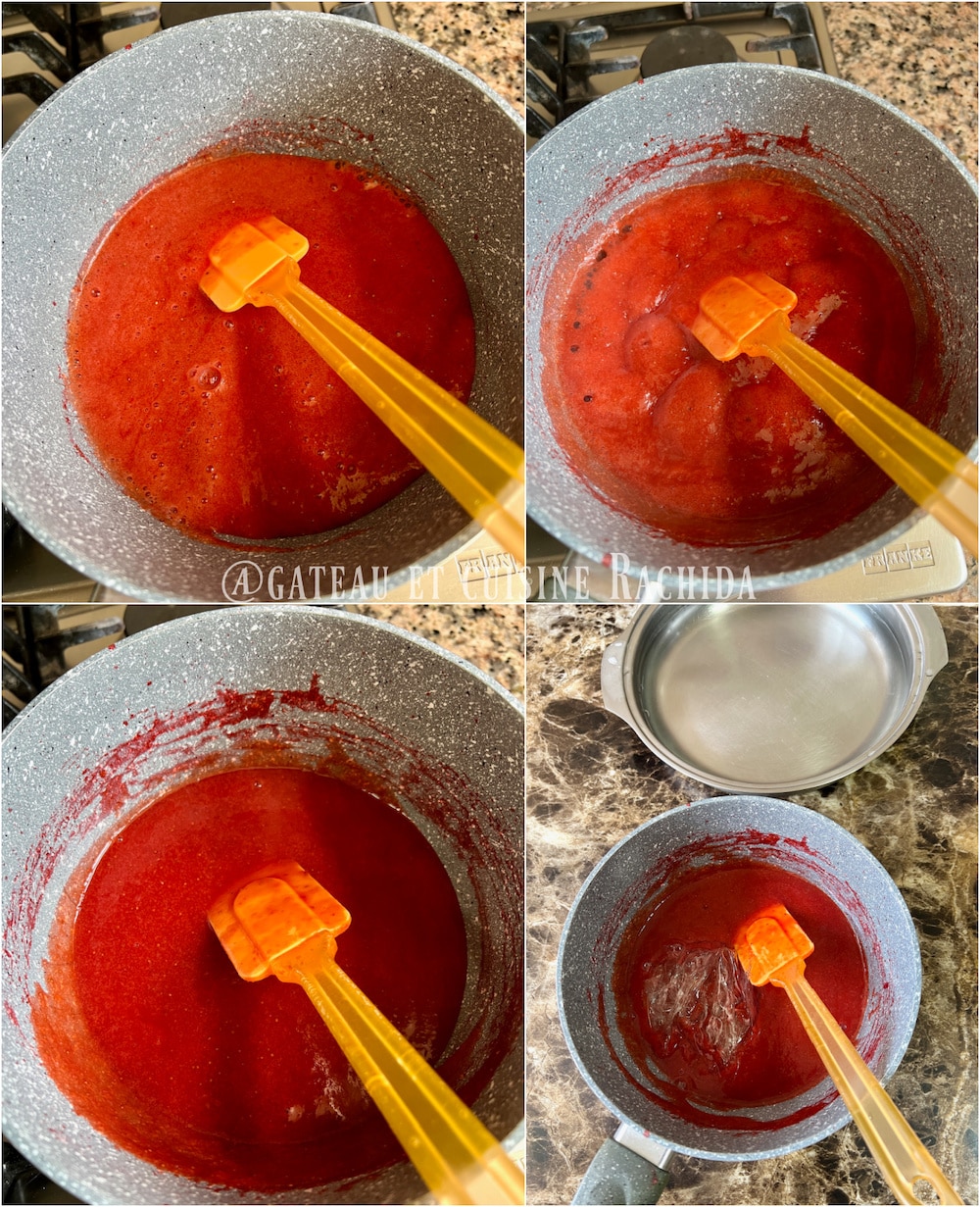 Cooking the coulis for the strawberry mousse
