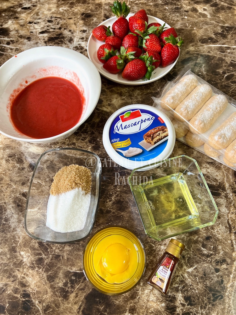 ingrédients tiramisu aux fraises