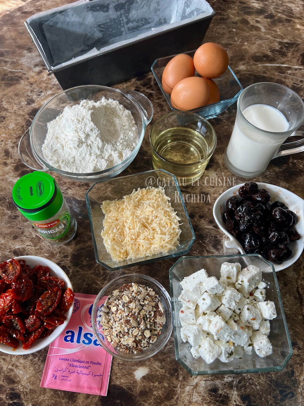 Simple and Budget-Friendly Ingredients for Black Olive, Feta, and Sun-Dried Tomato Cake