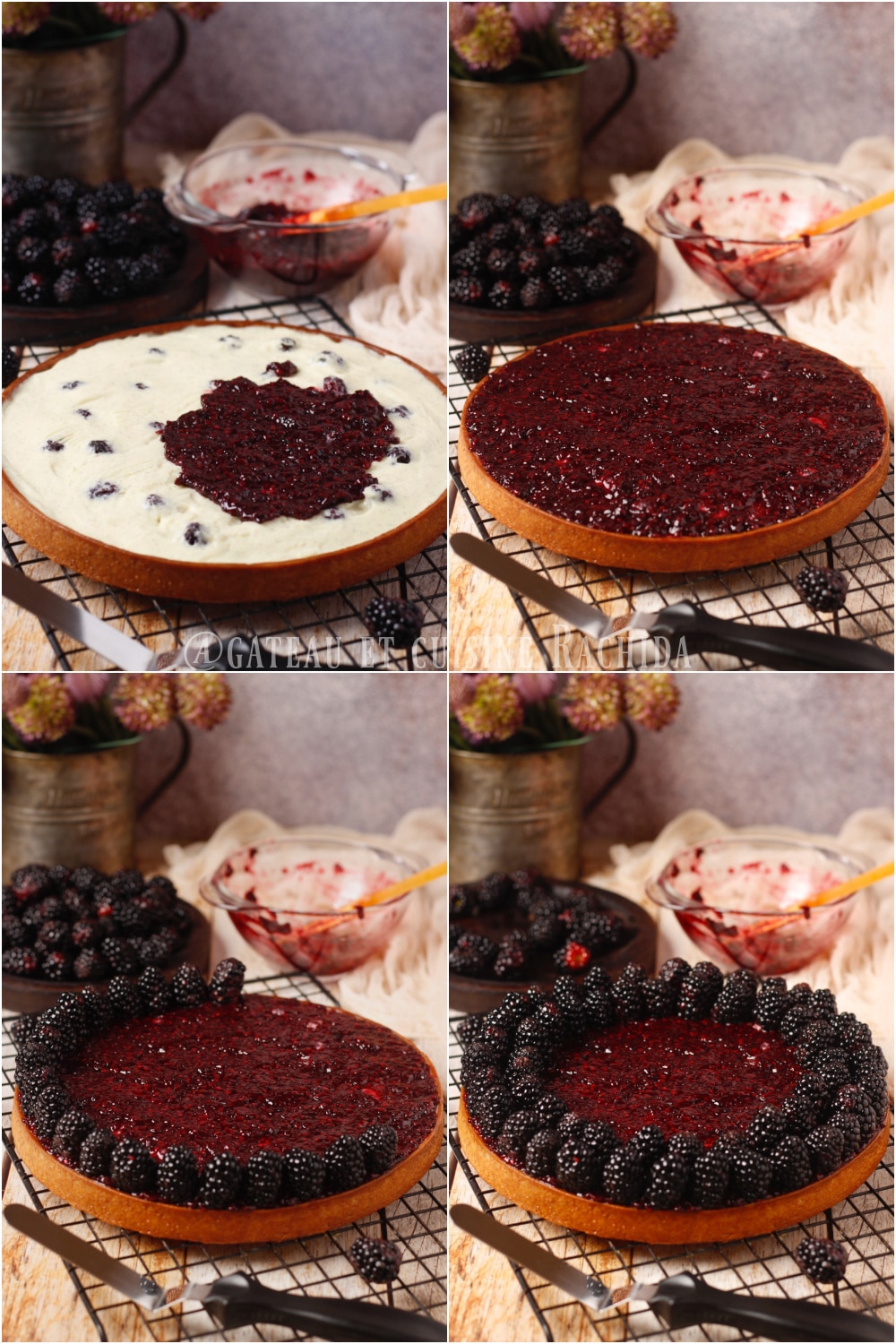 Blackberry tart with blackberry confit and pastry cream