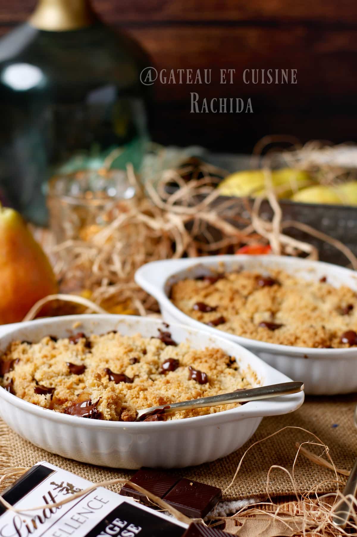 Homemade pear and chocolate crumble