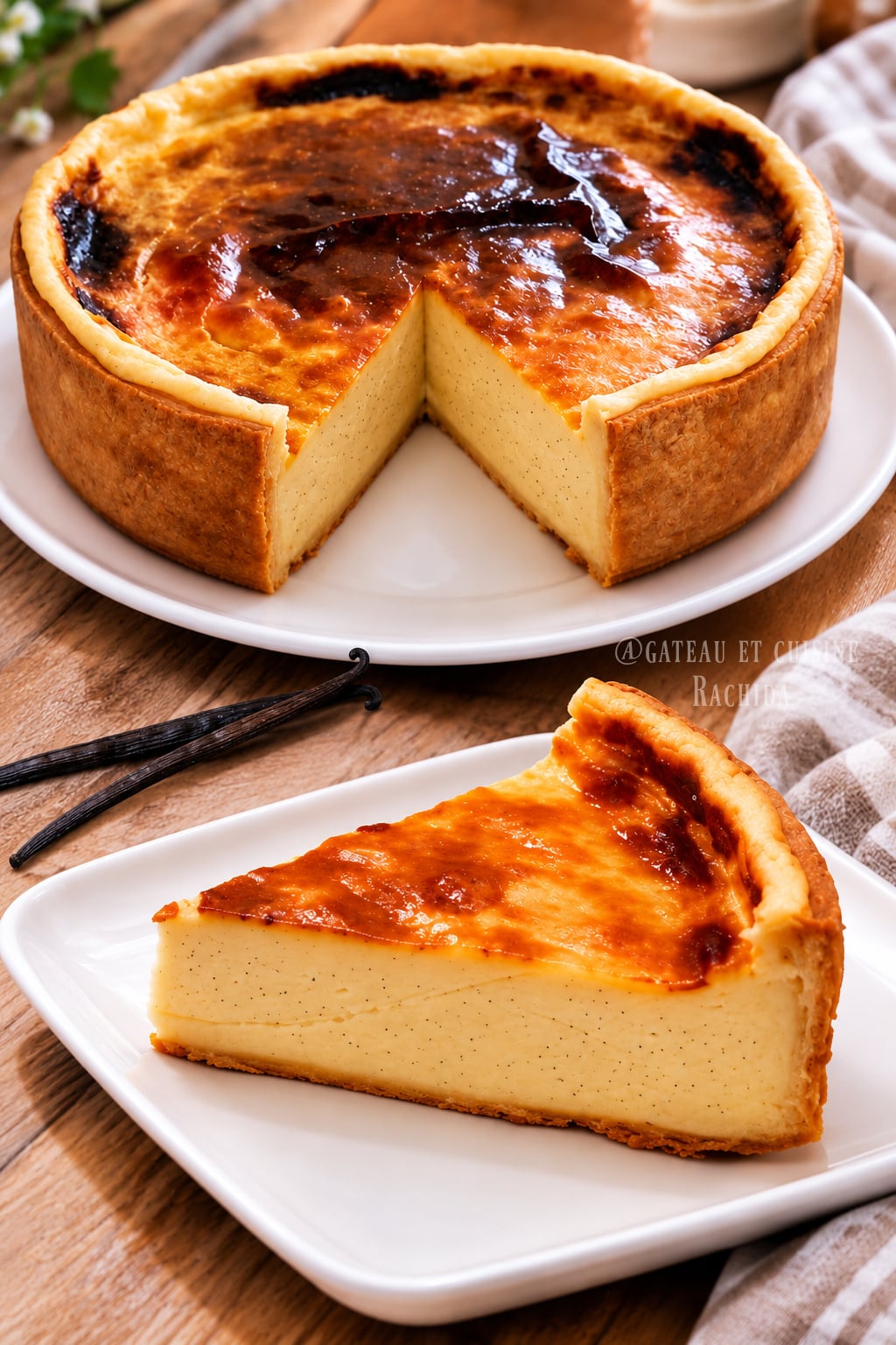 flan pâtissier vanille traditionnel avec une crème onctueuse et une pâte croustillante
