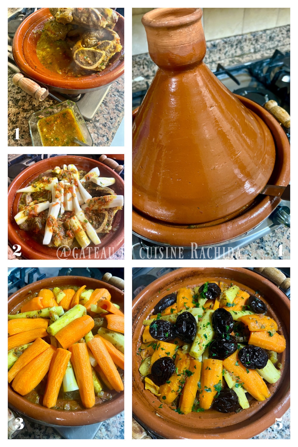 cuisson tajine de jarret de veau , navet amer, carotte et pruneaux