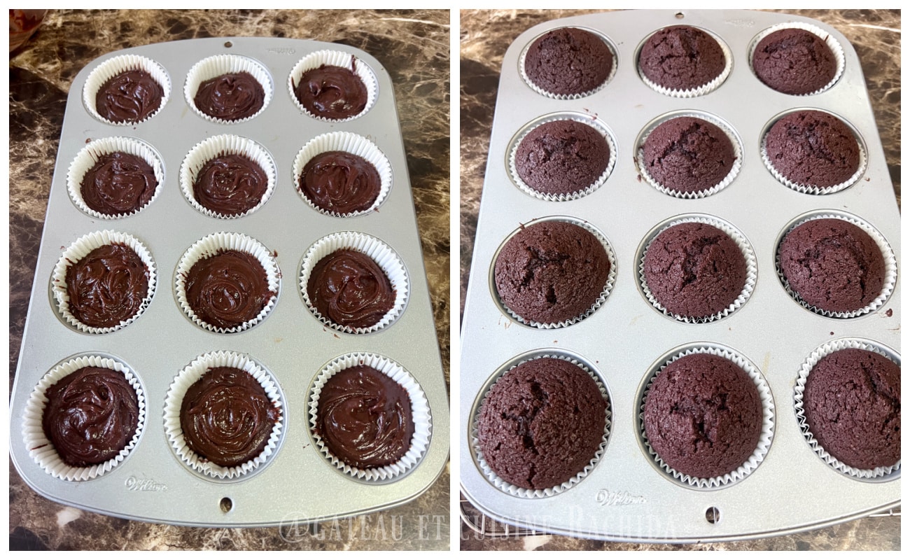 Cupcakes chocolat avant et après cuisson