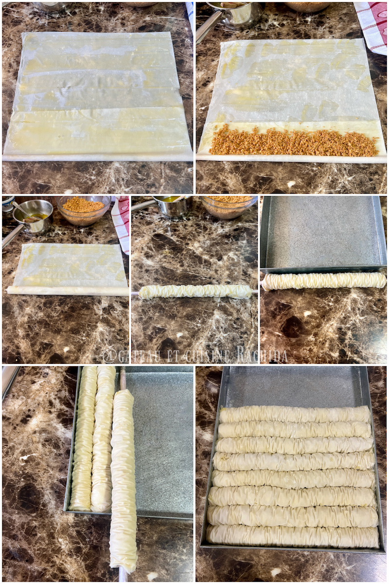 préparation baklava rolls aux amandes en images