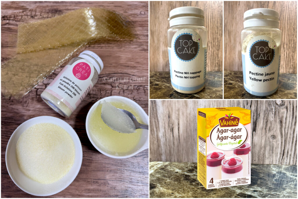 comment utiliser gélatine feuille et en poudre , pectine nh et pectine jaune , agar agar 