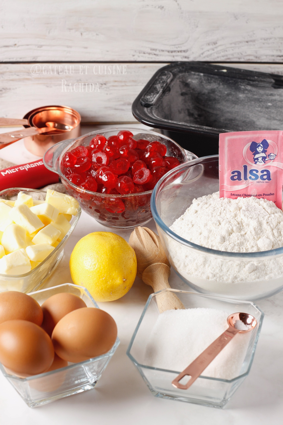 présentations ingrédients du cake anglais cherry cake 