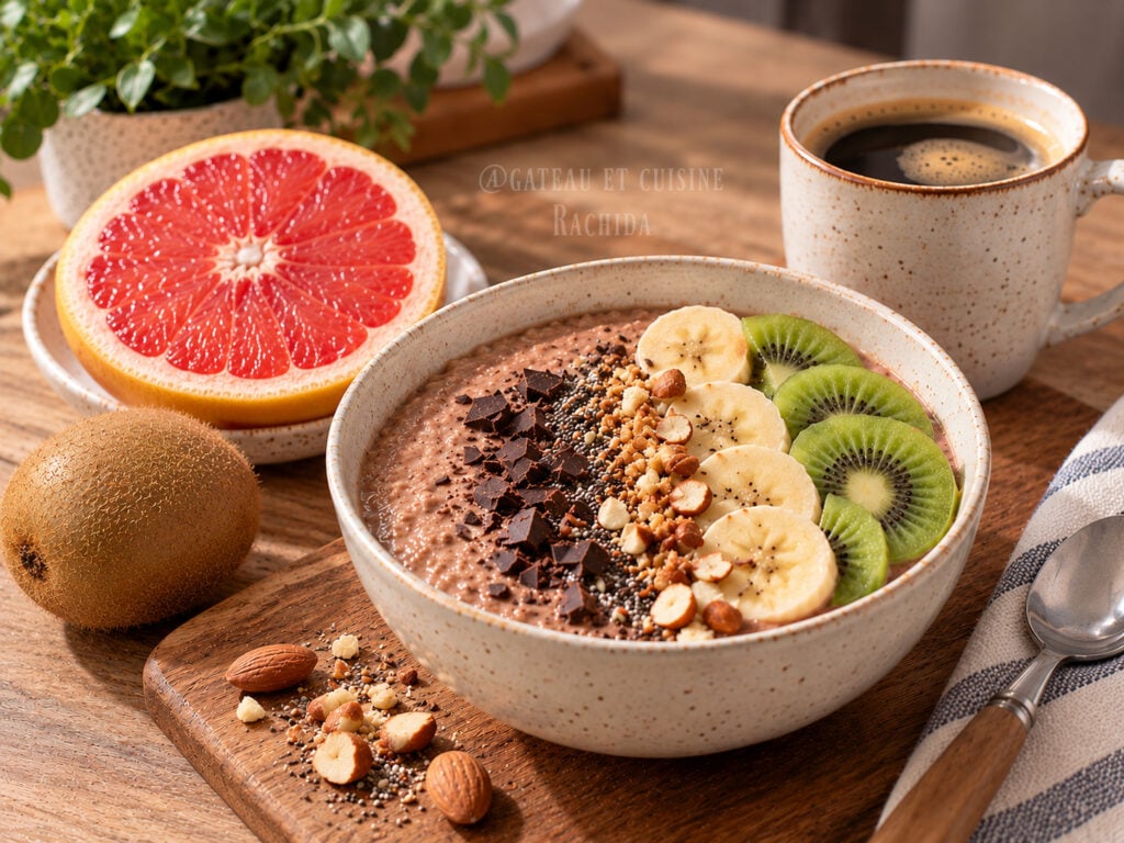 porridge protéiné chocolat banane et kiwi