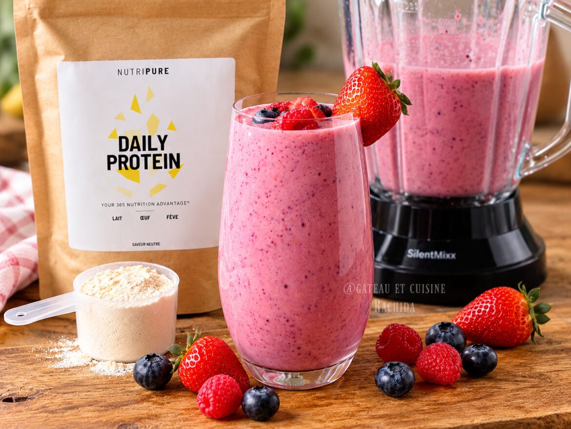 cuisiner avec de la protéine smoothie au fruits rouges