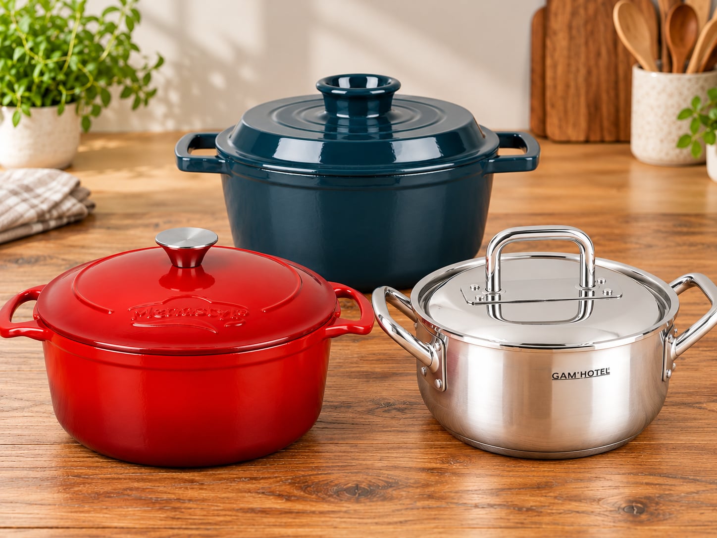 cocottes en fonte emmaillée et faitout pour cuisiner de bons plats